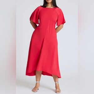 Eloquii Seam Detail Red Midi Dress 20W plus size